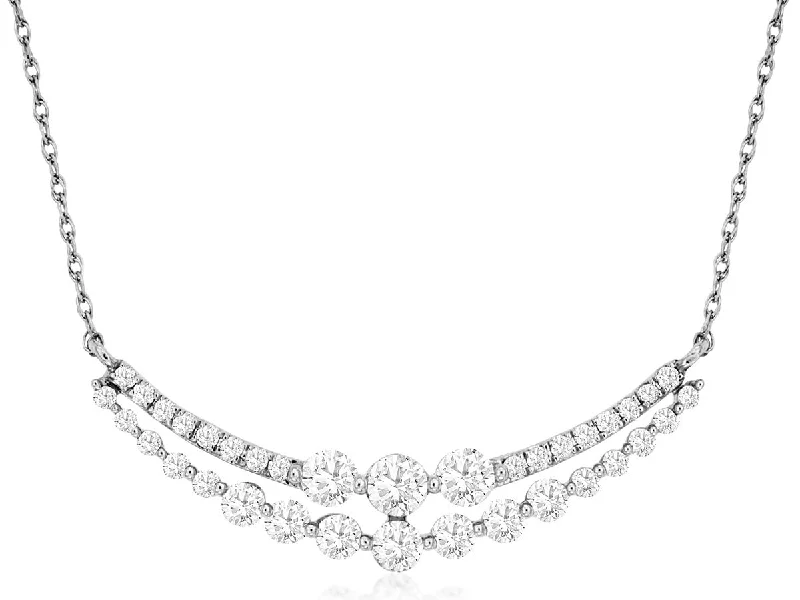 Harmony shine necklaces -14kt White Gold Diamond Two-Row Curved Bar Necklace