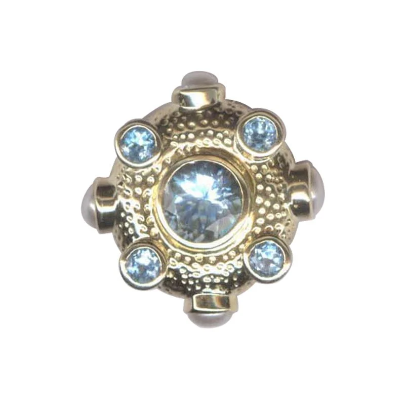 pearl accent brooch for women -Brooch- Blue Topaz And F.W. Pearl  (2146B)