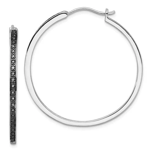 ladies cuff earrings unique style -Sterling Silver Black Diamond 40mm Hoop Earrings