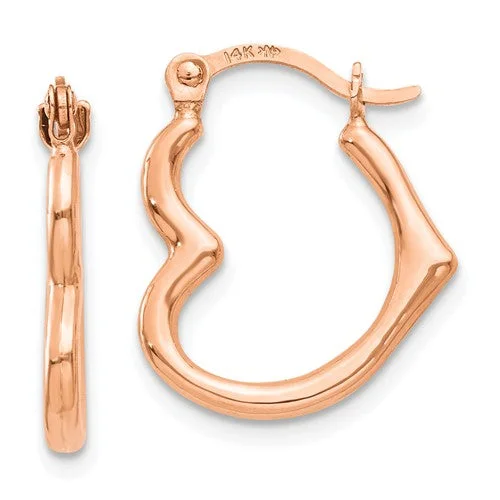 minimalist ring earrings for women -14k Rose Gold 16mm Heart Hinged Hoop Earrings