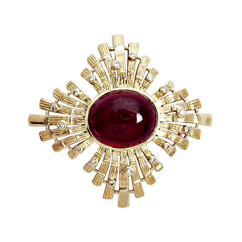 ladies rose gold brooch round stones -Brooch- Rubellite And Diamond