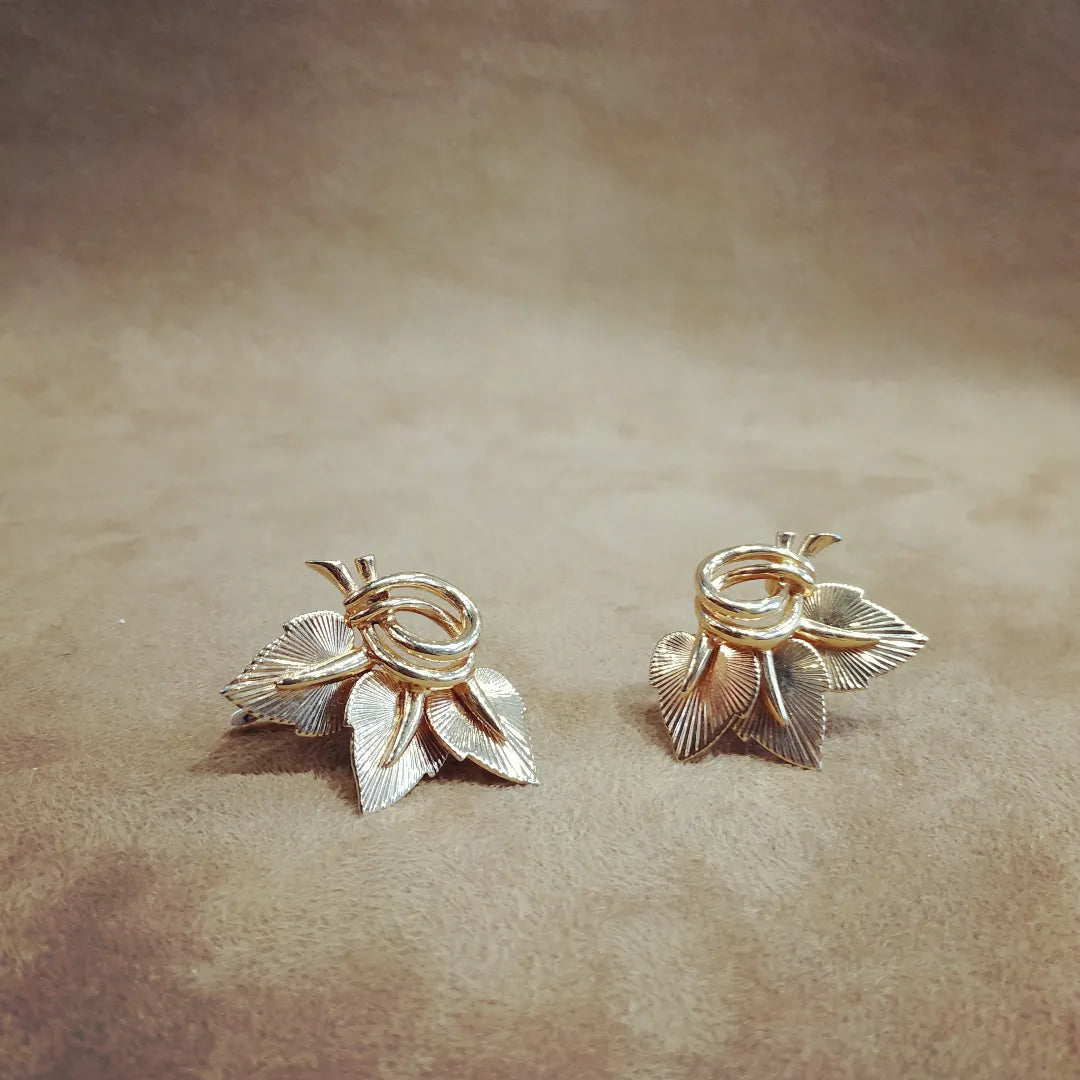 ladies rose gold earrings flowers -Boucher Gold Leafy Vintage earrings