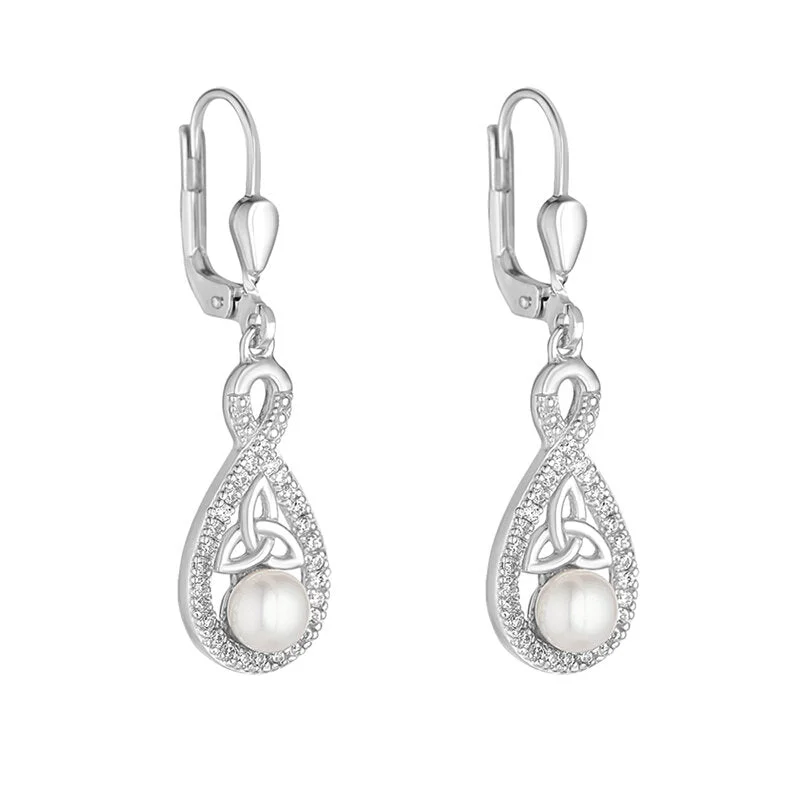 ladies teardrop earrings personalized -Sterling Silver Trinity Twist Pearl Earrings