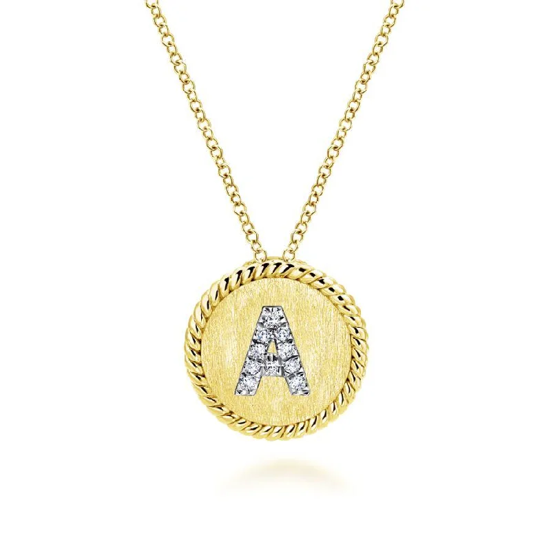 Whimsy shine necklaces -Gabriel & Co. - NK2645A-M45JJ - 18 inch 14K Yellow White Gold Round Diamond Initial A Pendant Necklace