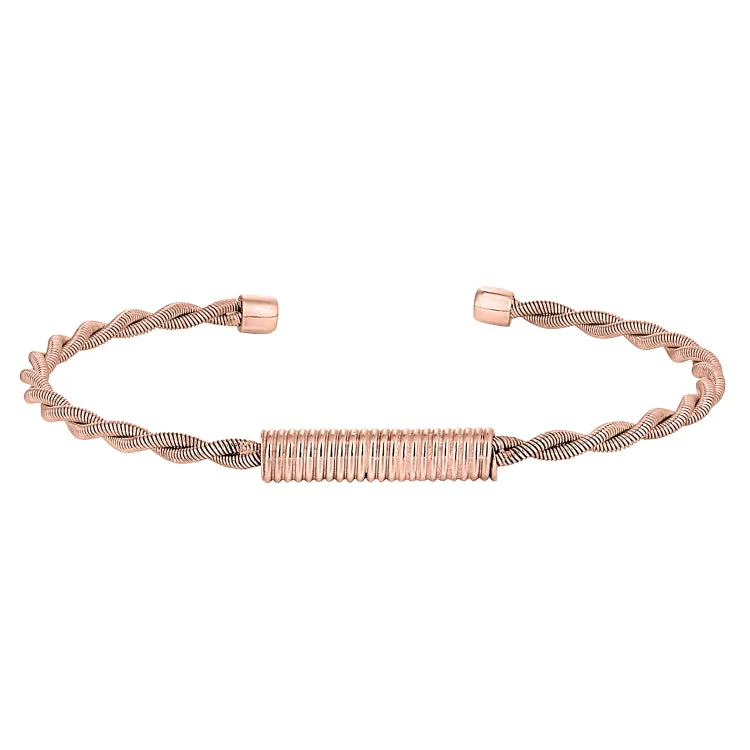 Ladies yoga harmony bracelets -Rose Gold Finish Sterling Silver Tightly Twisted Cable Cuff Bracelet with Central Twisted Coil