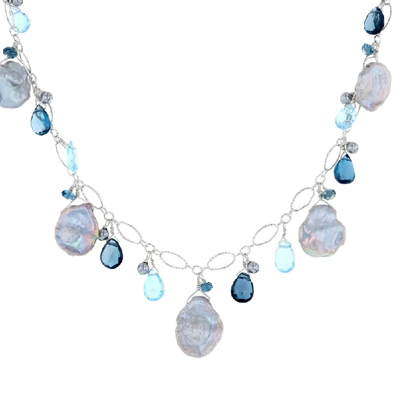 Confident glow necklaces -Keshi Pearl & Briolette Blue Topaz Necklace