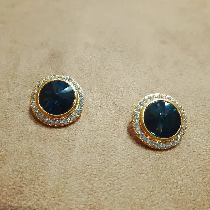 ladies rose gold earrings links -Sapphire blue round clip on earrings