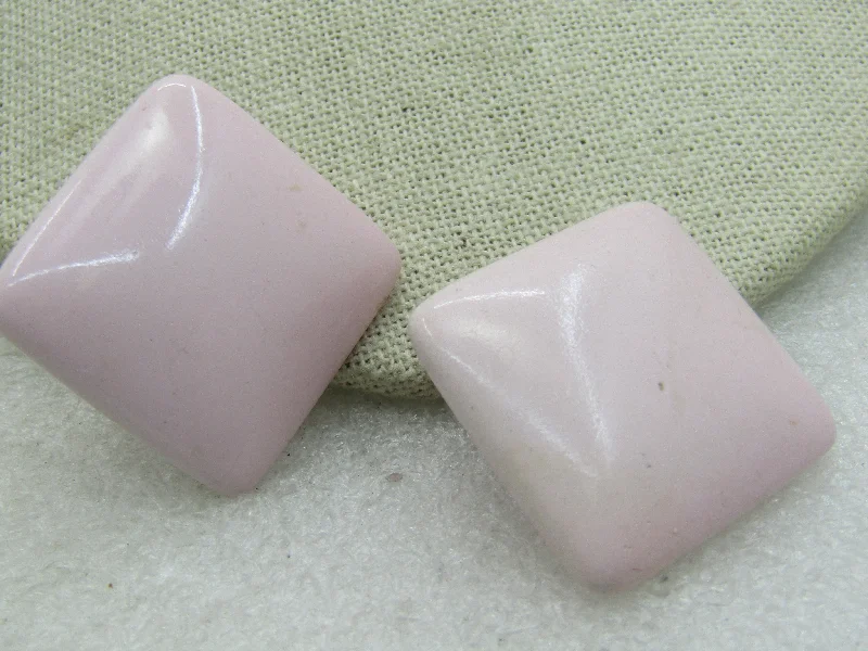 pearl drop earrings for women -Vintage Pink  Square Clip Earrings, 1-1/8" Earrings, Mid-Century MOD