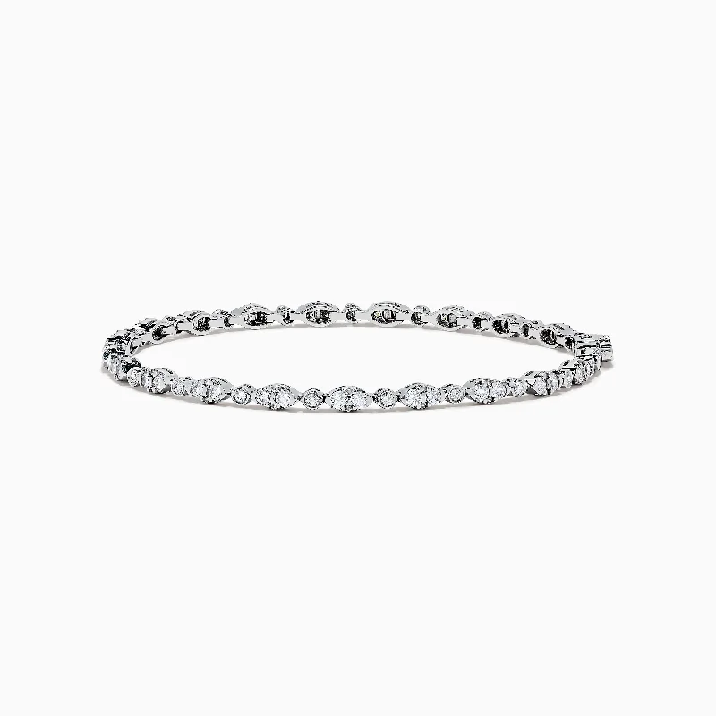 Ladies off-center bracelets -Classique 14K White Gold Diamond Bracelet