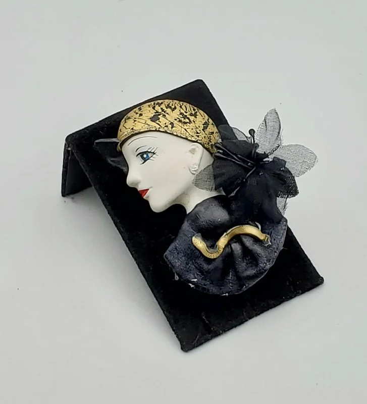 ladies tassel brooch party style -Vintage Handmade Female Profile Brooch