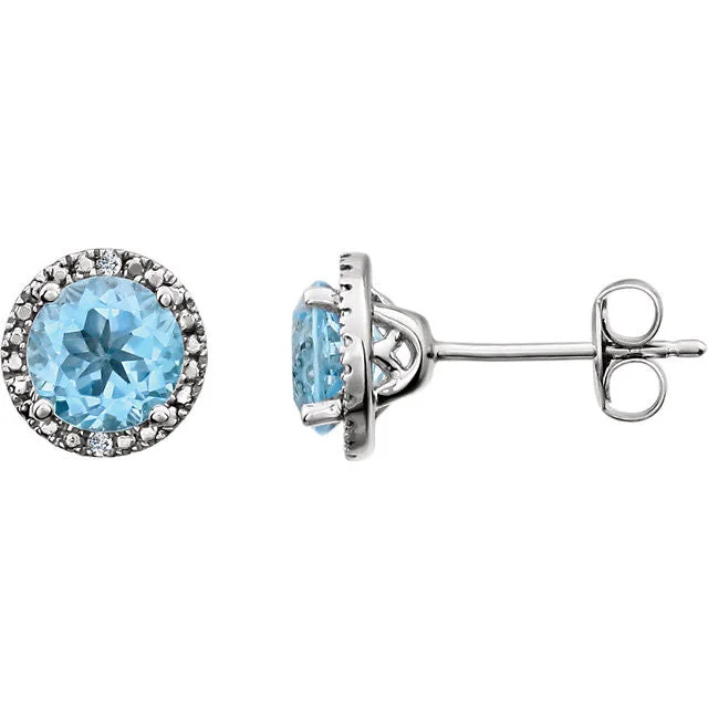 mosaic design earrings for women -Sterling Silver 6mm Round Blue Topaz & .01 CTW Diamond Halo-Style Earrings