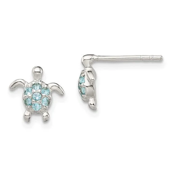 ladies silver earrings turquoise drops -Sterling Silver Light Blue CZ Turtle Post Earrings