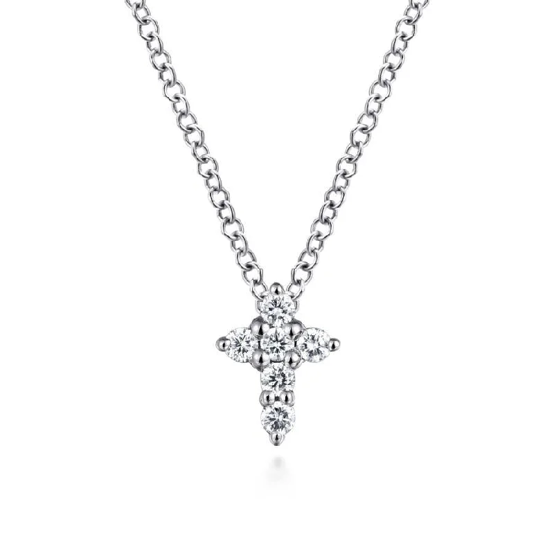 Playful gleam necklaces -Gabriel & Co. - NK1370W45JJ - 14K White Gold Diamond Cross Necklace