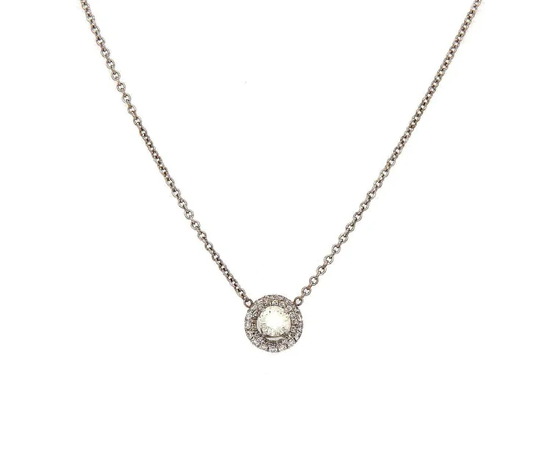 Healing energy necklaces -0.50 CTW Round Diamond Halo Bezel Pendant Necklace In 14K