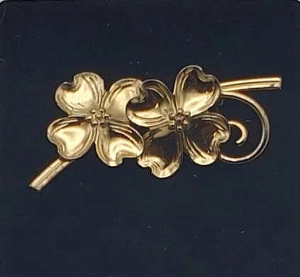 double gem brooch for women -Beau - Vintage Gold Tone Sterling Silver Flowers Brooch