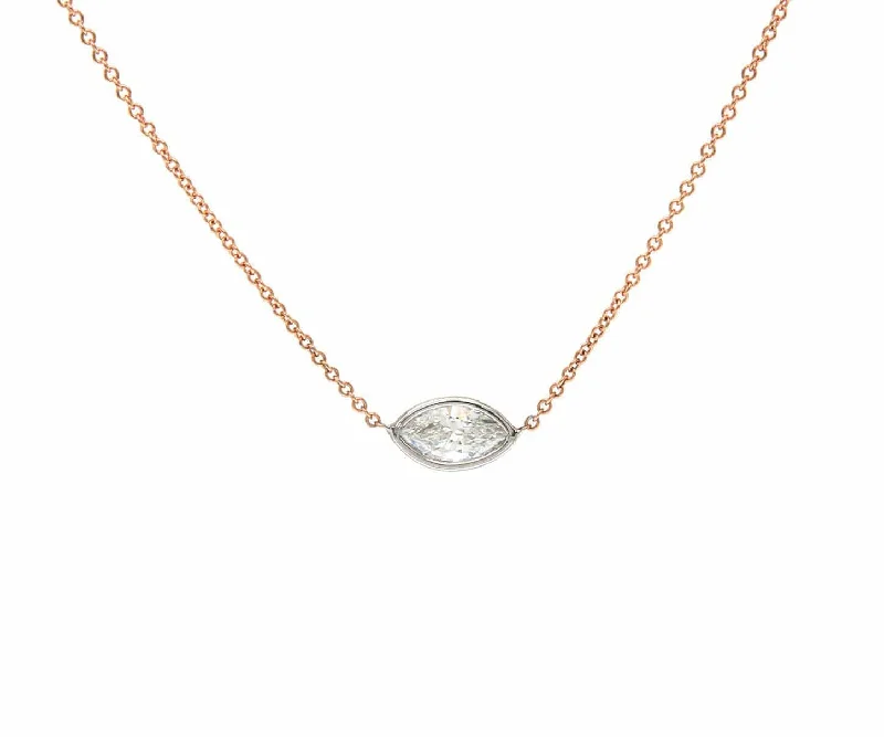 Lunar charm necklaces -0.58ct Sideways Marquise Diamond Bezel Set Solitaire Pendant Necklace In 14K