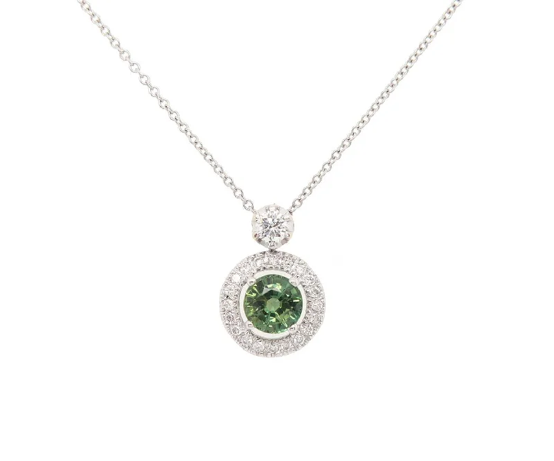 Rustic patina necklaces -0.75ct Green Tourmaline and 0.25ctw Diamond Halo Pendant Necklace in 18K