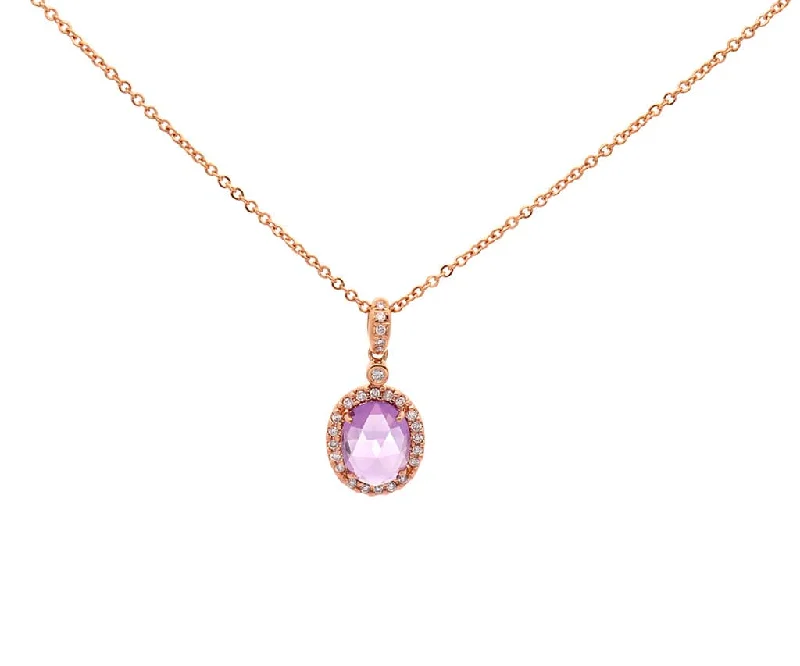 Braided cord necklaces -Christophe Danhier Oval Violet Rose Cut Amethyst 0.10ctw Dia Frame Necklace 18K