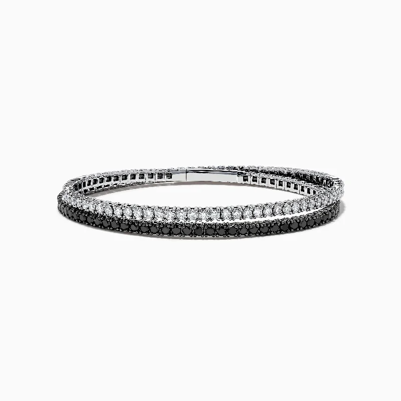 Ladies cool blue bracelets -14k White Gold Black and White Diamond Double Wrap Bracelet 6.77 TCW