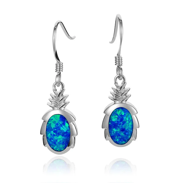 etched design earrings for women -Sterling Silver Alamea Blue Opal Pineapple Dangle Earrings