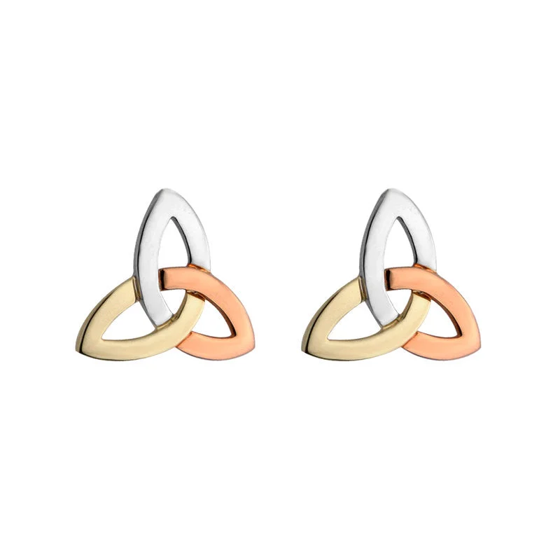 ladies white gold earrings elegant -14k 3 Colour Gold Trinity Knot Earrings