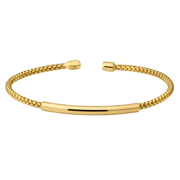 Ladies group unity bracelets -Gold Finish Sterling Silver Rounded Box Link Cuff Bracelet with High Polished Bar