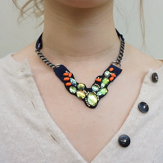 Petal spark necklaces -Cactus- Ribbon Collar Necklace - Rhine Stone Embroidered Accessory