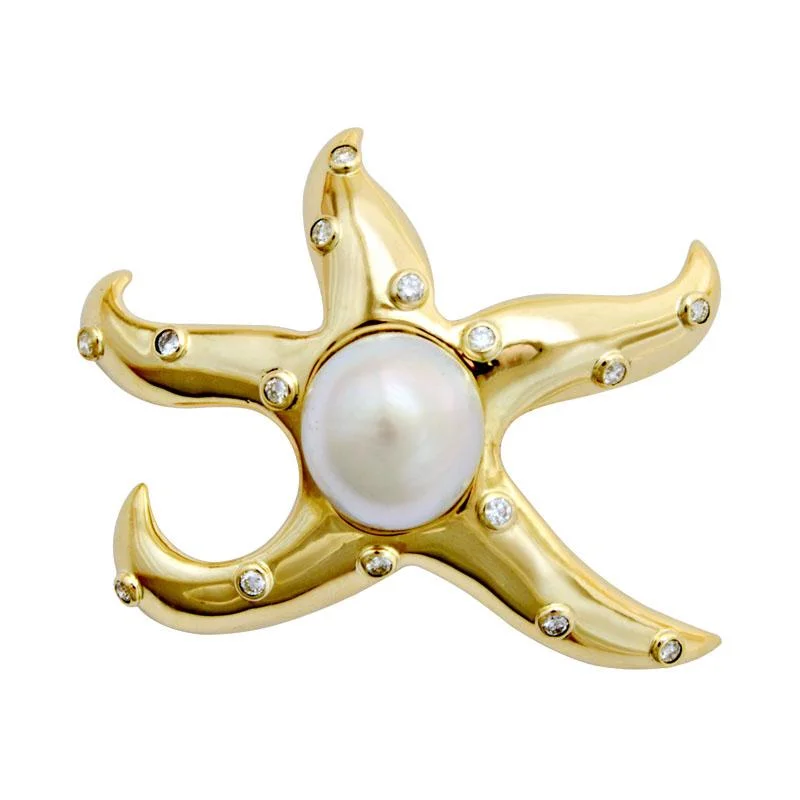 ladies white gold brooch swirls -Brooch-South Sea Pearl and Diamond  (1943I)