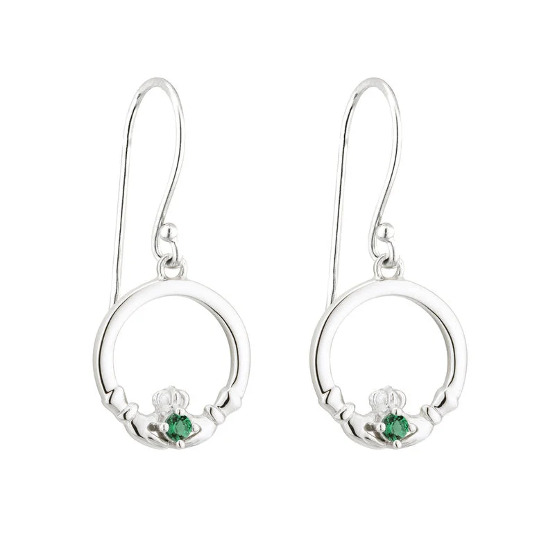 elegant drop earrings for women gifts -Sterling Silver Green Crystal Claddagh Drop Earrings