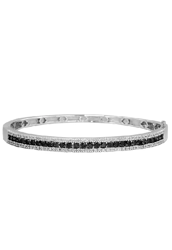 Ladies midnight black bracelets -14K White Gold Black and White Diamond Bangle, 2.13 TCW