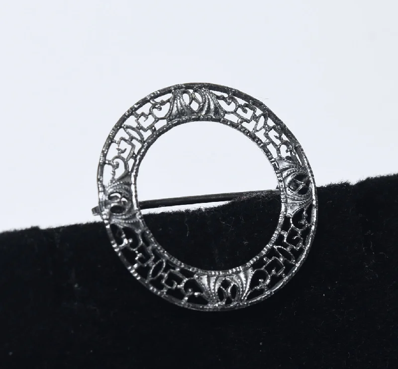 beaded brooch for women -Vintage Diminutive Sterling Silver Hoop Brooch