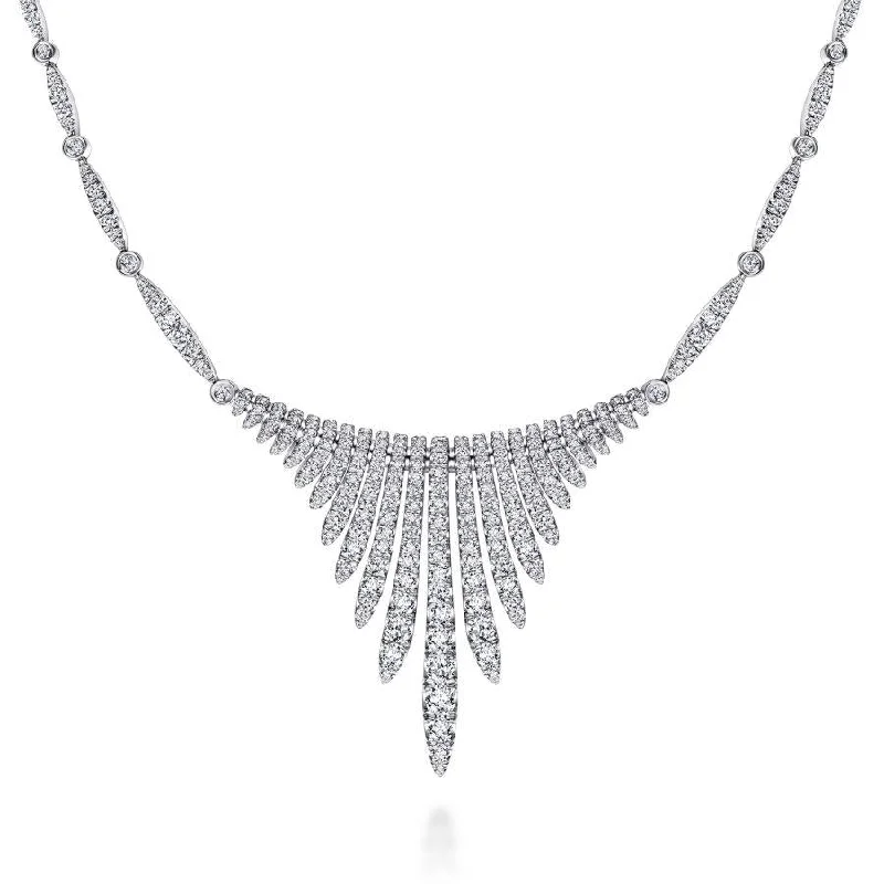 Lock shine necklaces -Gabriel & Co. - NK5888W84JJ - 18K White Gold Graduating Diamond Bar Statement Necklace