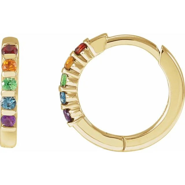 gold leaf design earrings for women -14k Gold Rainbow Natural Gemstone Huggie Hoop Earrings