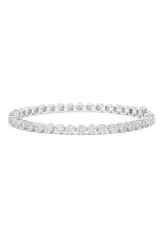 Ladies royal violet bracelets -Bouquet 14K White Gold Diamond Flower Tennis Bracelet, 3.14 TCW