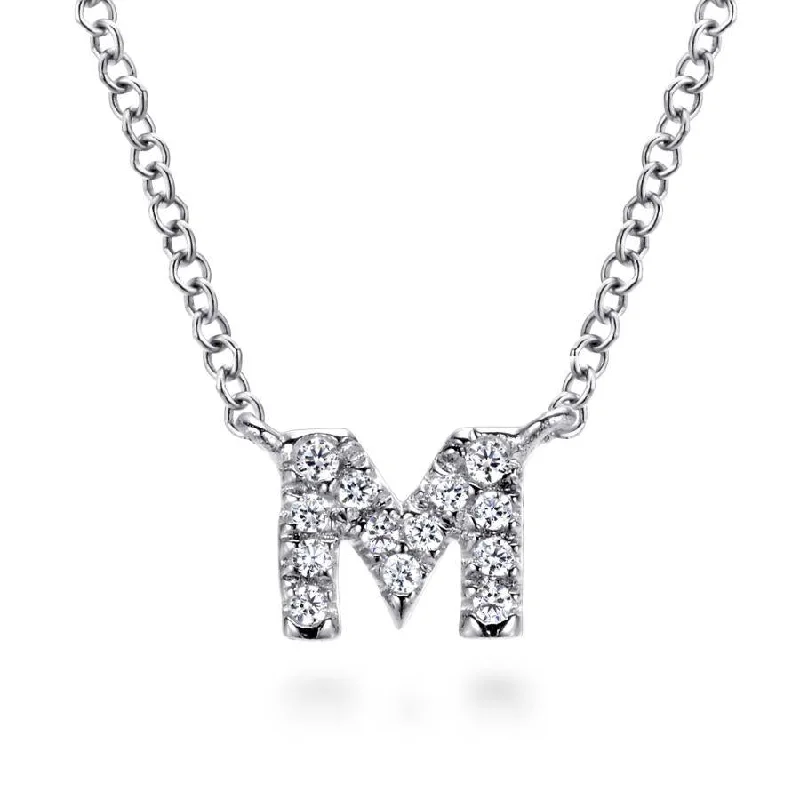 Daring glow necklaces -Gabriel & Co. - NK4577M-W45JJ - 14K White Gold Diamond "M" Initial Pendant Necklace