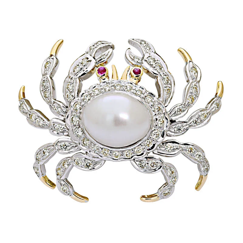 ladies silver brooch onyx stones -Brooch-Ruby, South Sea Pearl and Diamond