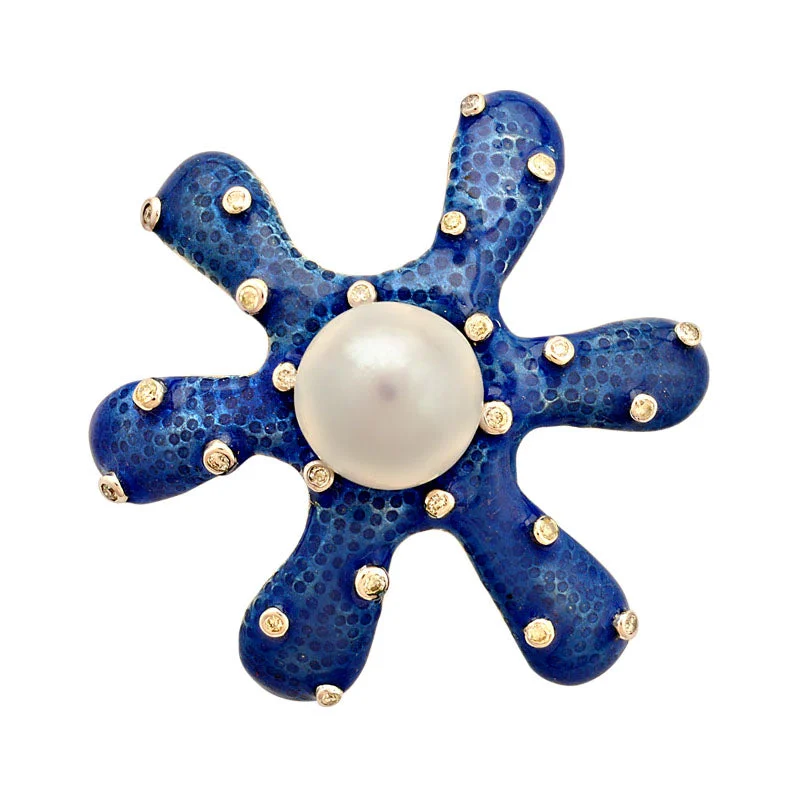 abstract shape brooch for women -Brooch-South Sea Pearl and Diamond (Enamel)