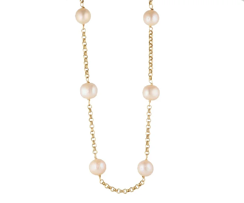 Summer vibe necklaces -Rajoi Cultured Pearl Station Necklace in 18K