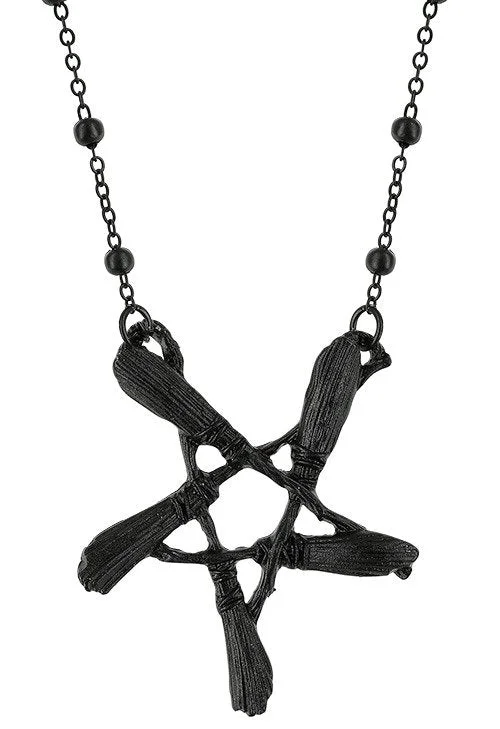 Timeless unisex necklaces -Instant Shipping! Broom Pentagram Pendant Necklace