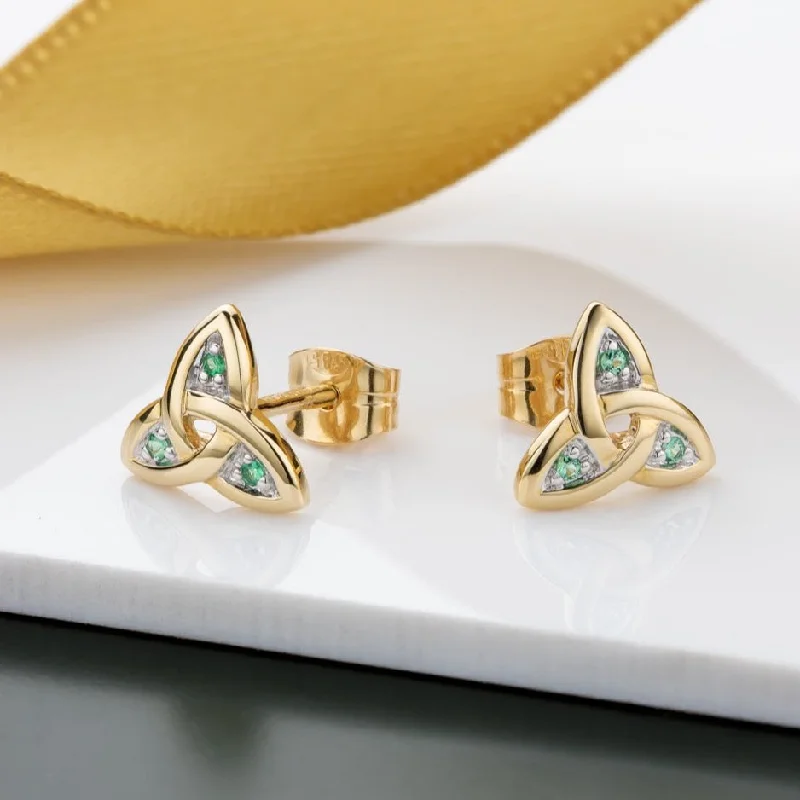 ladies rose gold earrings heart design -14K Gold Emerald Trinity Knot Earrings