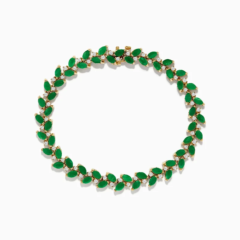 Ladies nostalgic retro bracelets -Brasilica 14K Yellow Gold Emerald and Diamond Bracelet