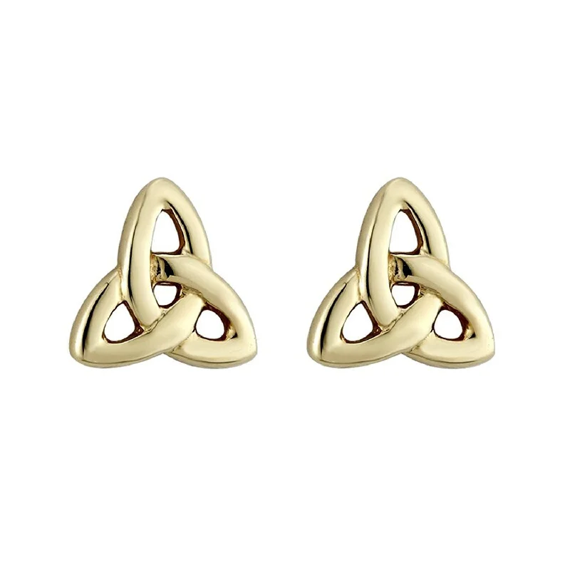 ladies gold earrings infinity symbol -14K Tiny Trinity Knot Stud Earrings