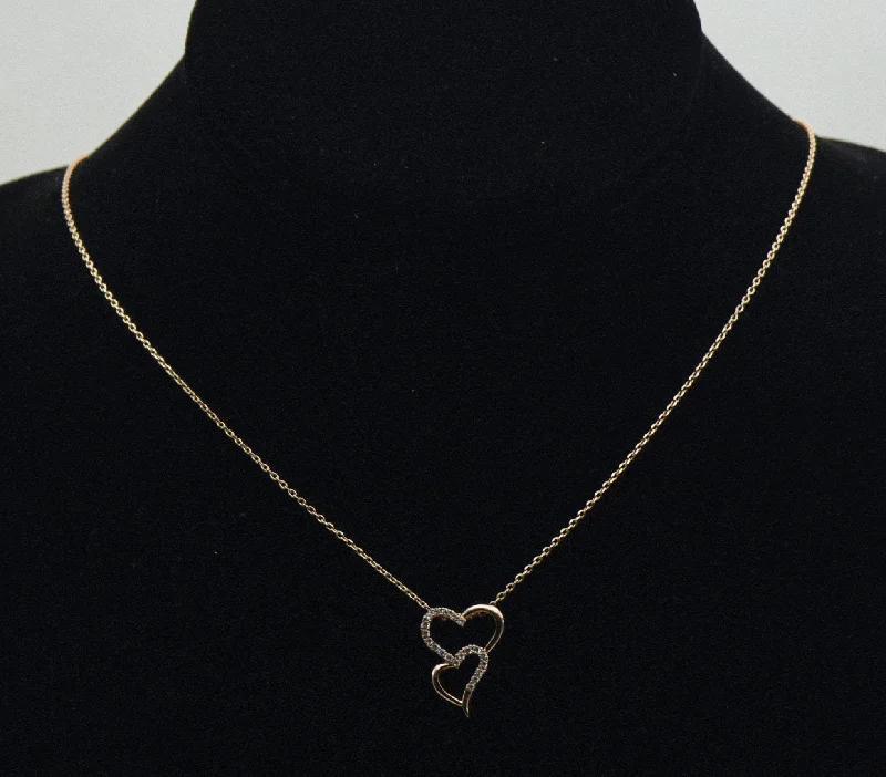 Durable wear necklaces -Rose Gold Tone Double Heart Rhinestones Pendant on Rose Gold Tone Chain Necklace