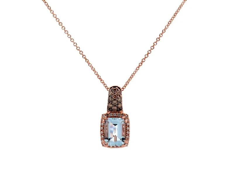 Round shine necklaces -Le Vian Aquamarine & 0.25ctw Chocolate & White Diamond Frame Pendant Necklace 14K