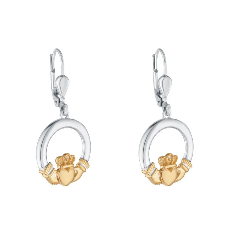 bubble texture earrings for women -10K Gold Diamond Heart Sterling Silver Claddagh Drop Earrings