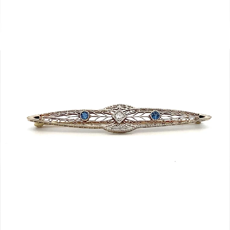 minimalist heart brooch for women -Estate Sapphire & Diamond Pin/Brooch in White Gold