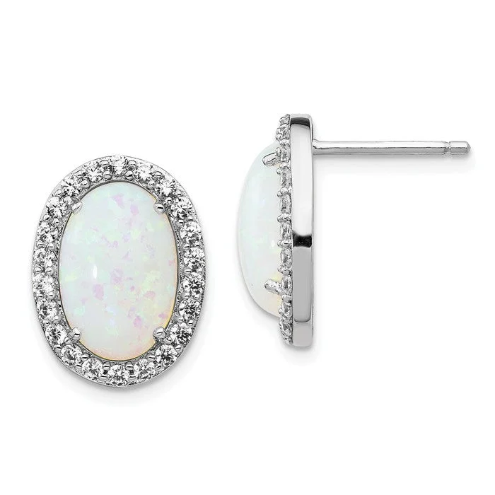 mixed metal earrings for women -Cheryl M Sterling Silver Large Oval Opal And CZ Post Earrings