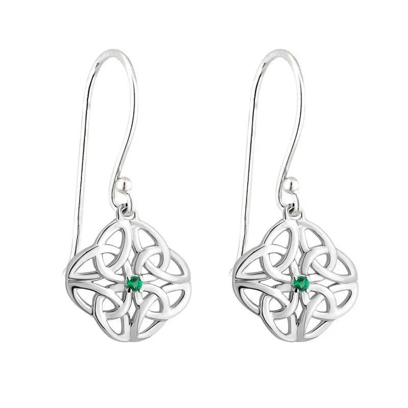 ladies gem earrings animal designs -Sterling Silver Crystal Celtic Knot Drop Earring