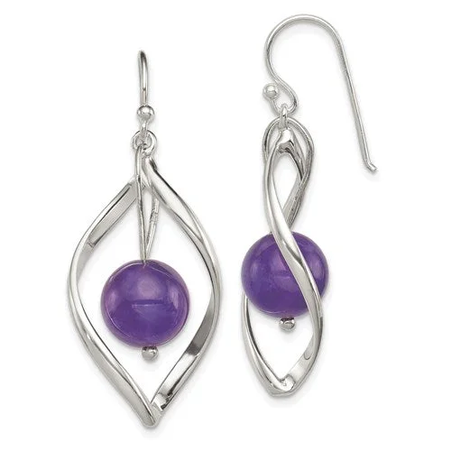 ladies earrings gemstone clusters -Sterling Silver Twist with Amethyst Dangle Earrings