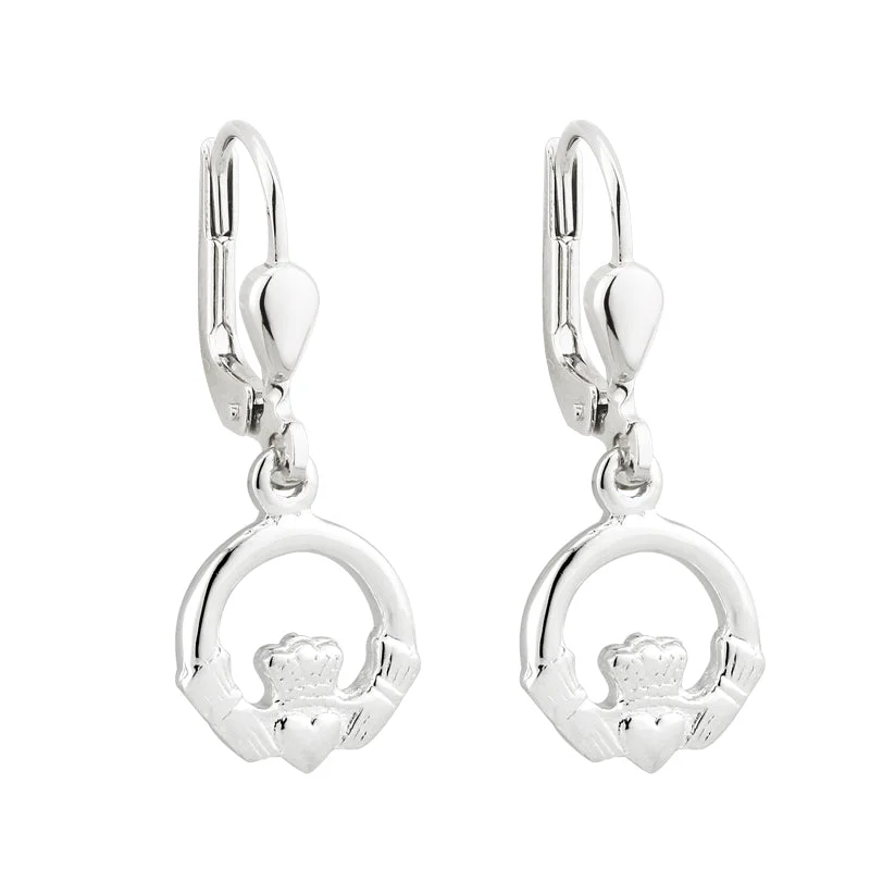 bohemian style earrings for women -Sterling Silver Claddagh Drop Earrings